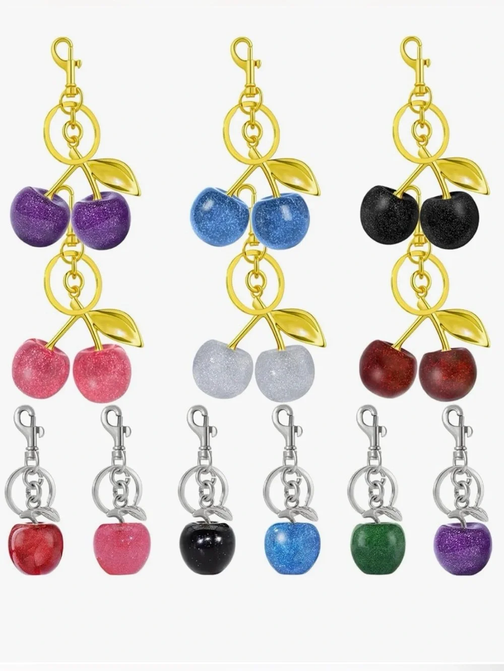 Cherry, Apple or Fuzzy Cherry Bag Charms NWT - Pick 1 - Your Choice of Color - Picture 2 of 7